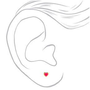 Sterling Silver Post Neon Rainbow Heart Stud Earrings,