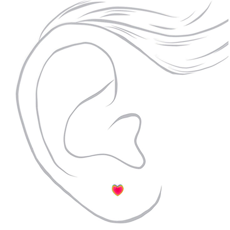 Sterling Silver Post Neon Rainbow Heart Stud Earrings,