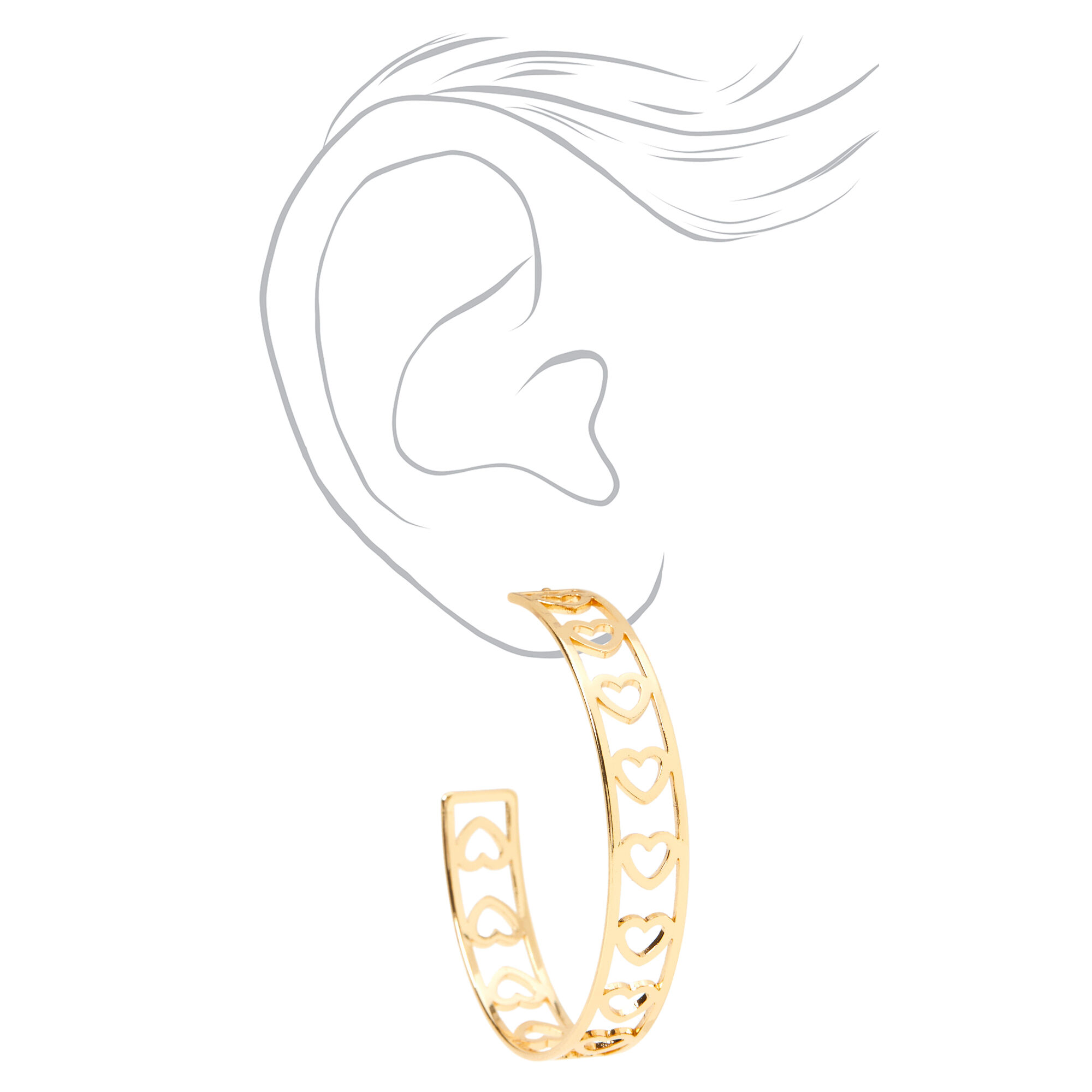 Gold 50MM Cut Out Heart Hoop Earrings,