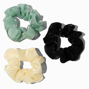 Light Green, Ivory, &amp; Black Silky Hair Scrunchies - 3 Pack,