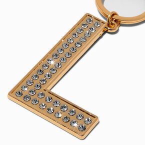 Gold-tone Bedazzled Initial Keychain - L,