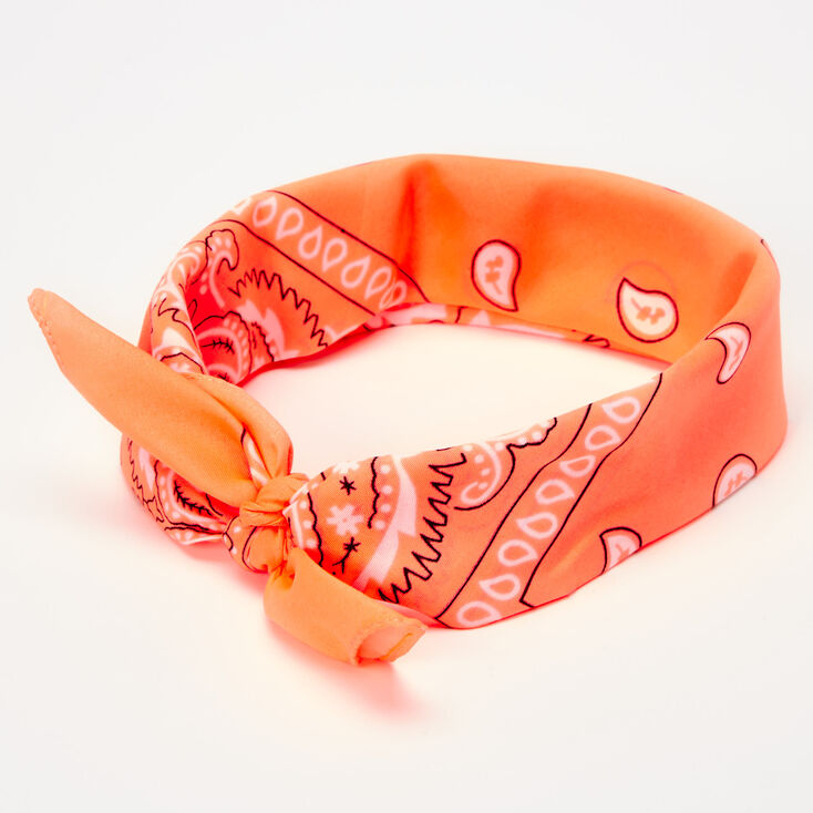 Paisley Bandana Headwrap - Neon Coral,