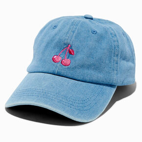 Embroidered Cherry Denim Baseball-Style Hat,