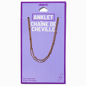 Gold-tone Stainless Steel Ball Chain Anklets - 2 Pack,