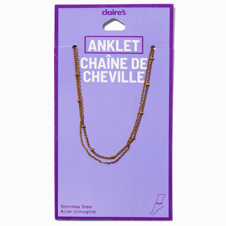 Gold-tone Stainless Steel Ball Chain Anklets - 2 Pack,