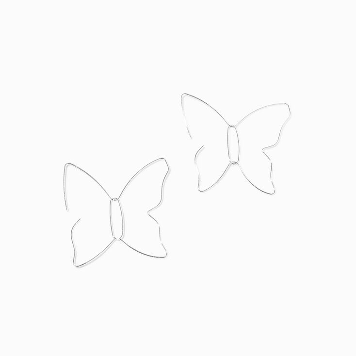 Silver 60MM Wired Butterfly Hoop Earrings,