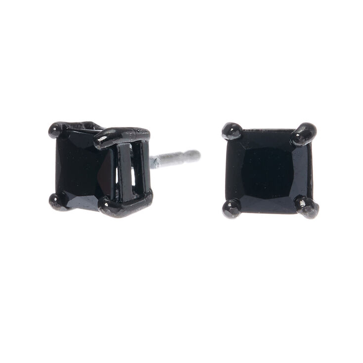 Hematite Black 5mm Cubic Zirconia Square Stud Earrings,
