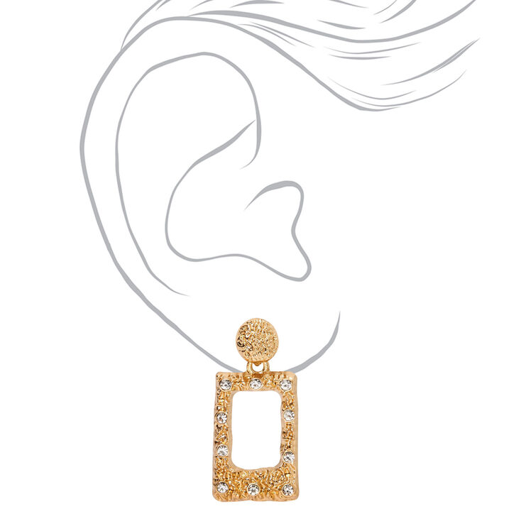 Gold 1&quot; Rectangle Textured Door Knocker Drop Earrings,