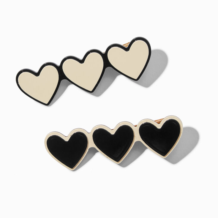 Cream &amp; Black Three Heart Hair Clips - 2 Pack,