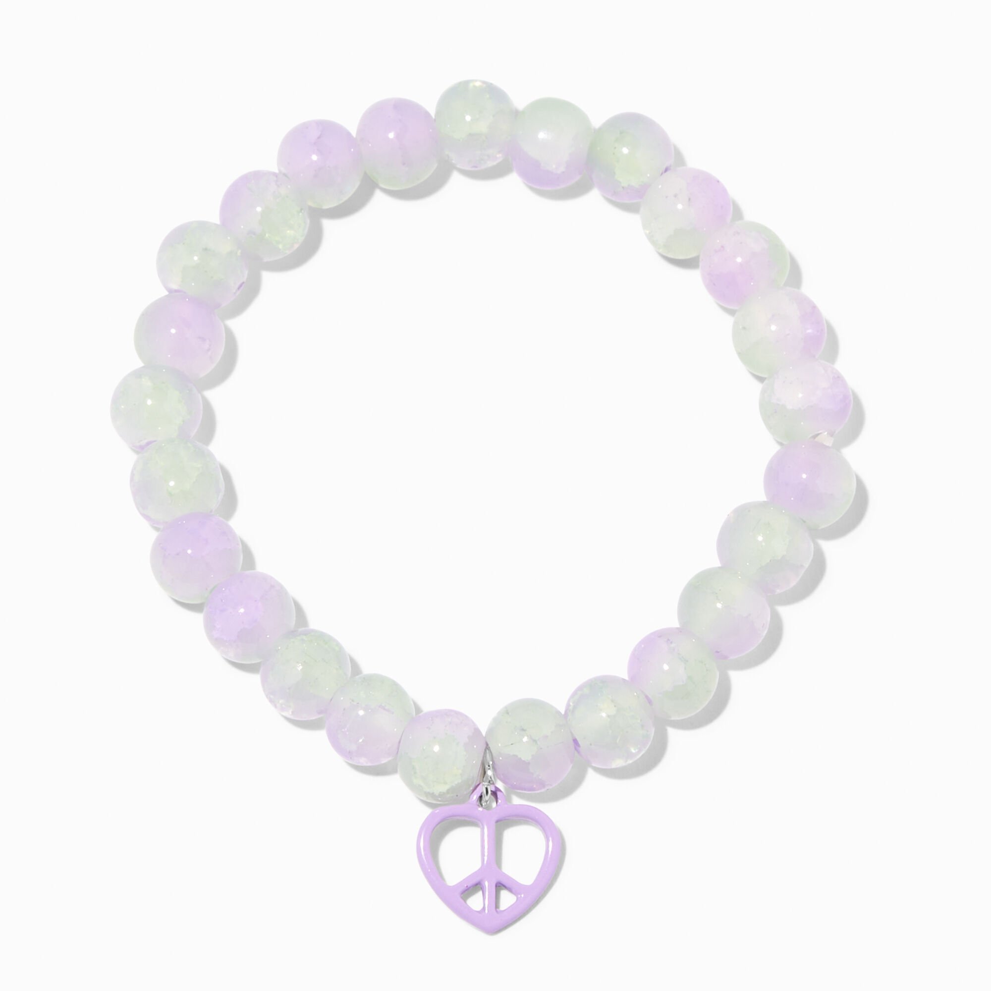 View Claires Heart Peace Sign Stretch Beaded Bracelet Purple information