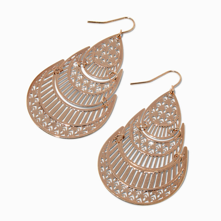 Gold-tone Filigree Teardrop Drop Earrings,