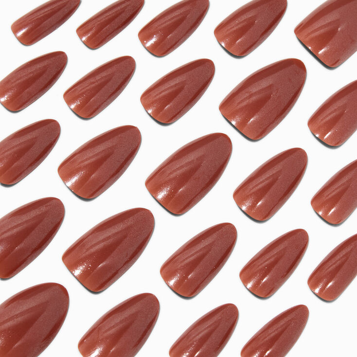 Brown Glazed Long Almond Vegan Faux Nail Set - 24 Pack,
