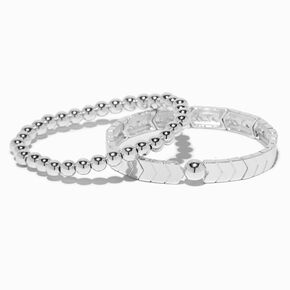 Silver-tone Herringbone Stretch Bracelets - 2 Pack ,