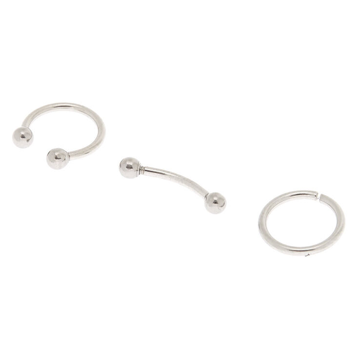 Boucles d&#39;oreilles pour piercing rook 1,2&nbsp;mm couleur argent&eacute;e - Lot de 3,