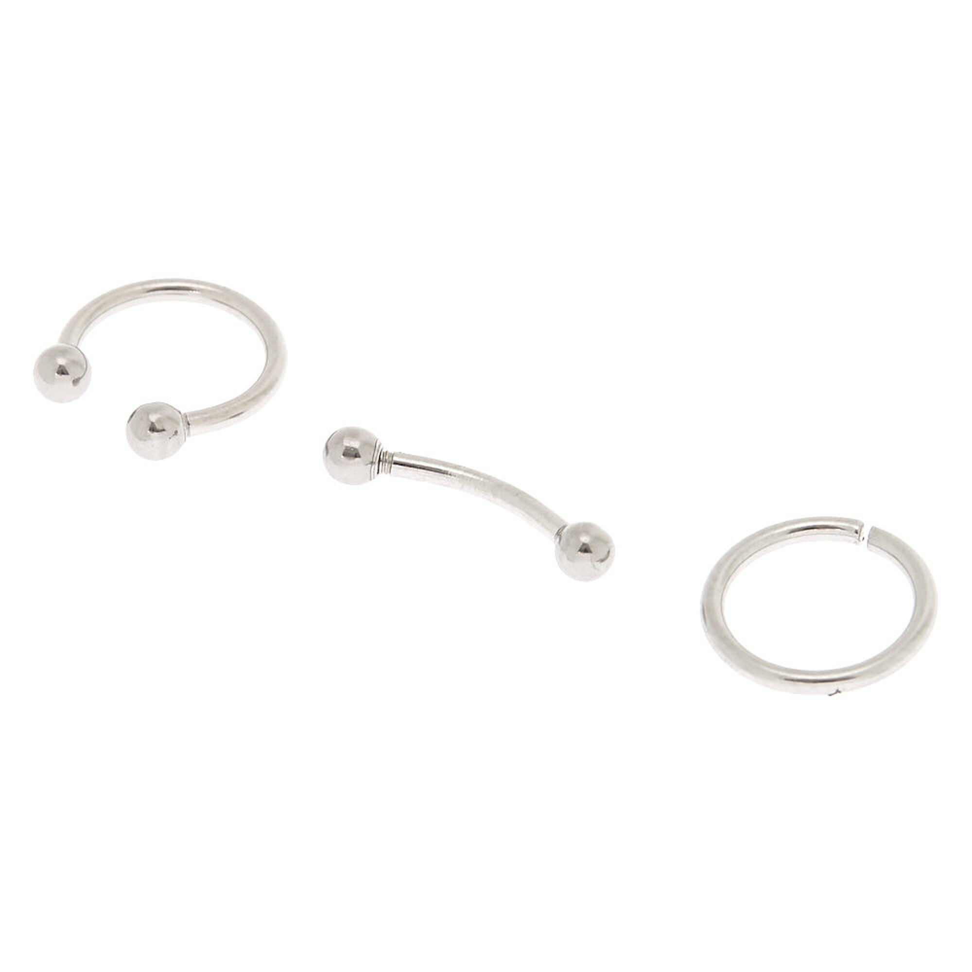 View Claires Tone 16G Rook Earrings 3 Pack Silver information