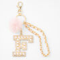 Gold Bling Initial Pom Pom Keychain - Pink, F,