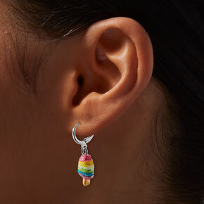 Silver-tone Unicorn Sweet Treats Huggie Hoop Stackable Earrings - 3 Pack,