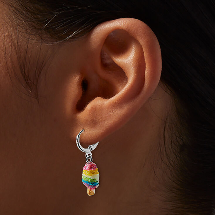 Silver-tone Unicorn Sweet Treats Huggie Hoop Stackable Earrings - 3 Pack,