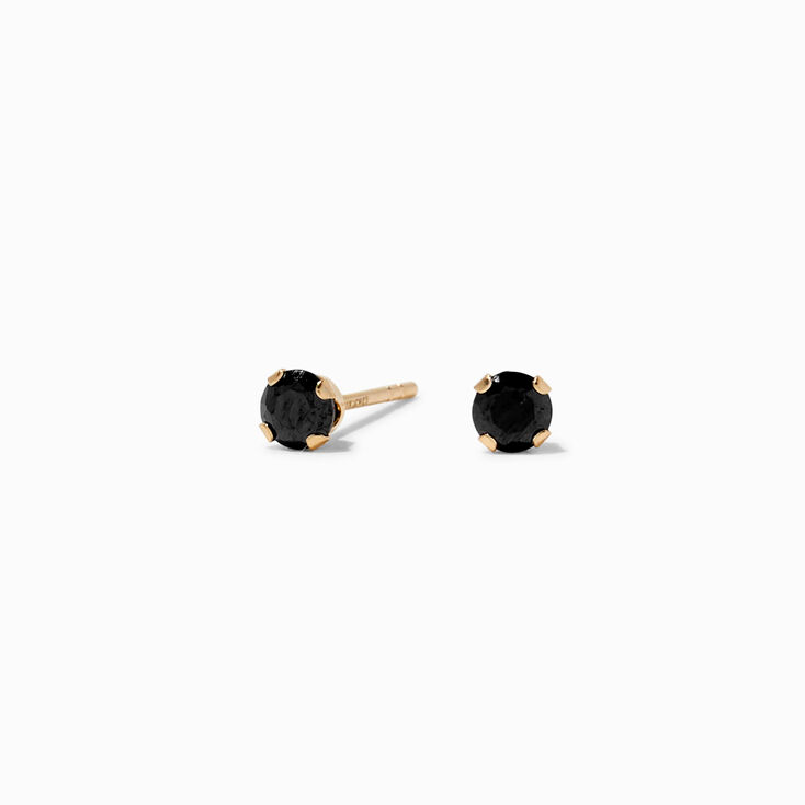 C LUXE by Claire&#39;s 14k Yellow Gold Black Cubic Zirconia 3MM Round Stud Earrings,