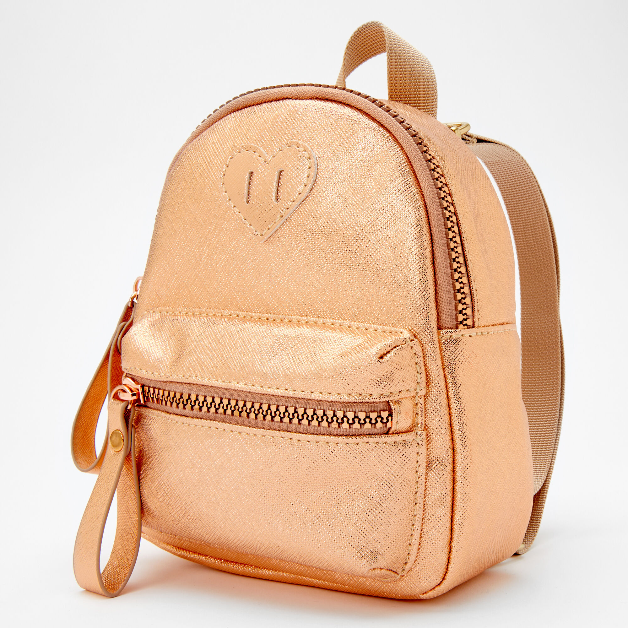 Claire s Club Metallic Heart Mini Backpack Rose Gold Claire s