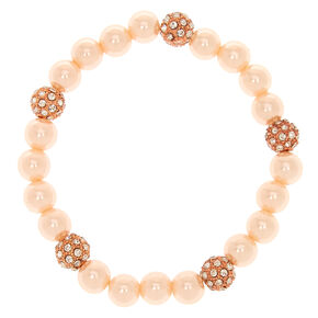 Rose Gold Pearl &amp; Fireball Bead Stretch Bracelet,
