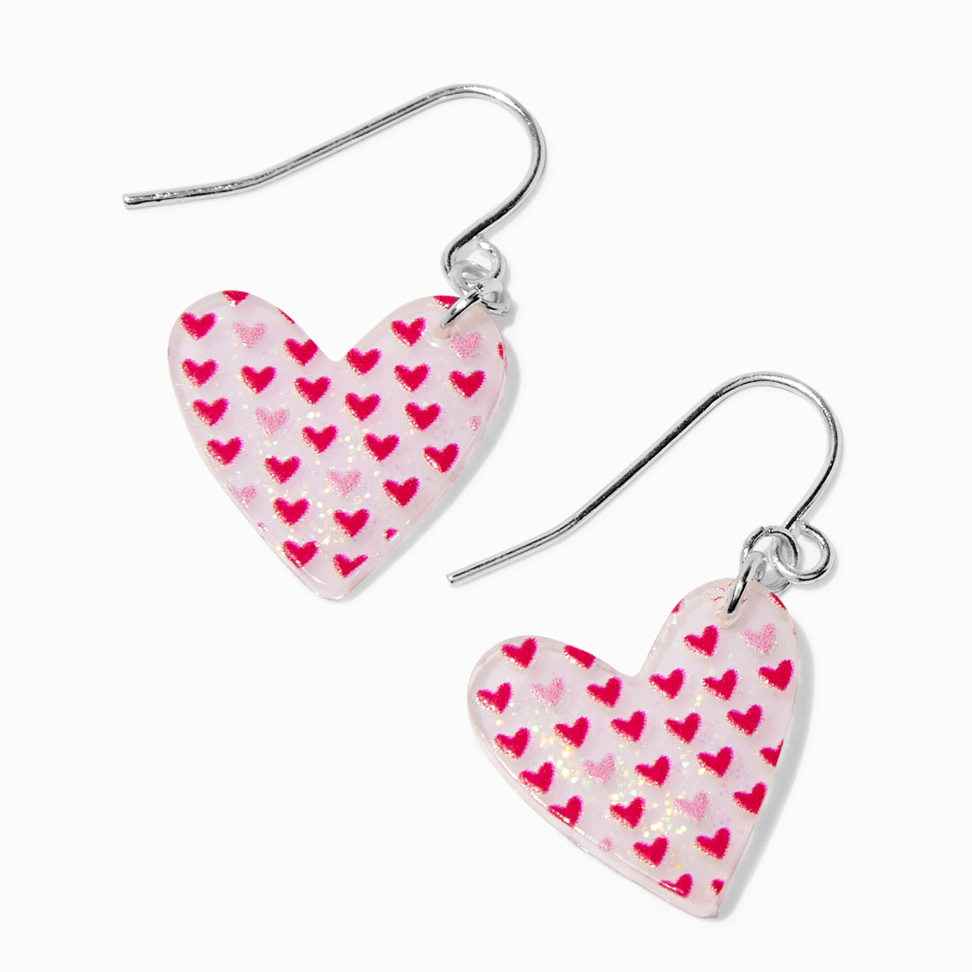 View Claires Pink Heart Pattern 1 Drop Earrings Red information