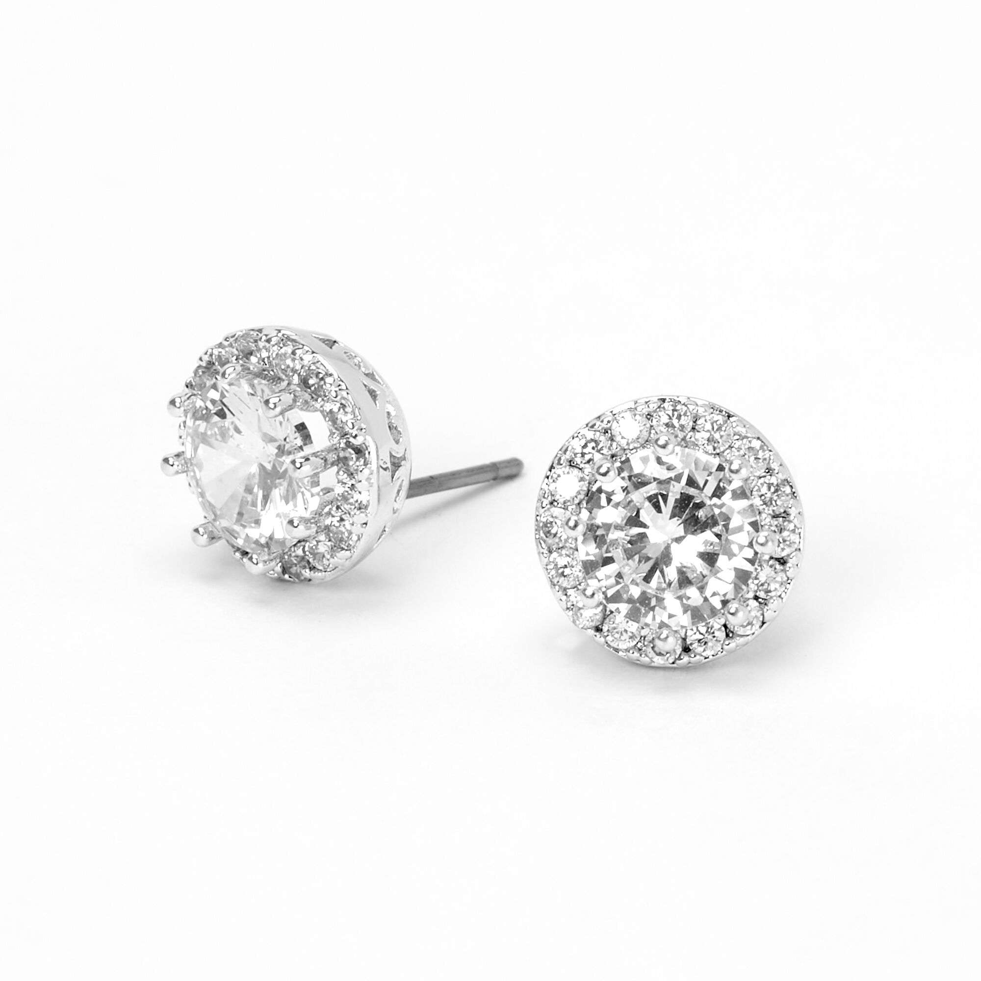 View Claires Tone Round Cubic Zirconia Halo Stud Earrings Silver information