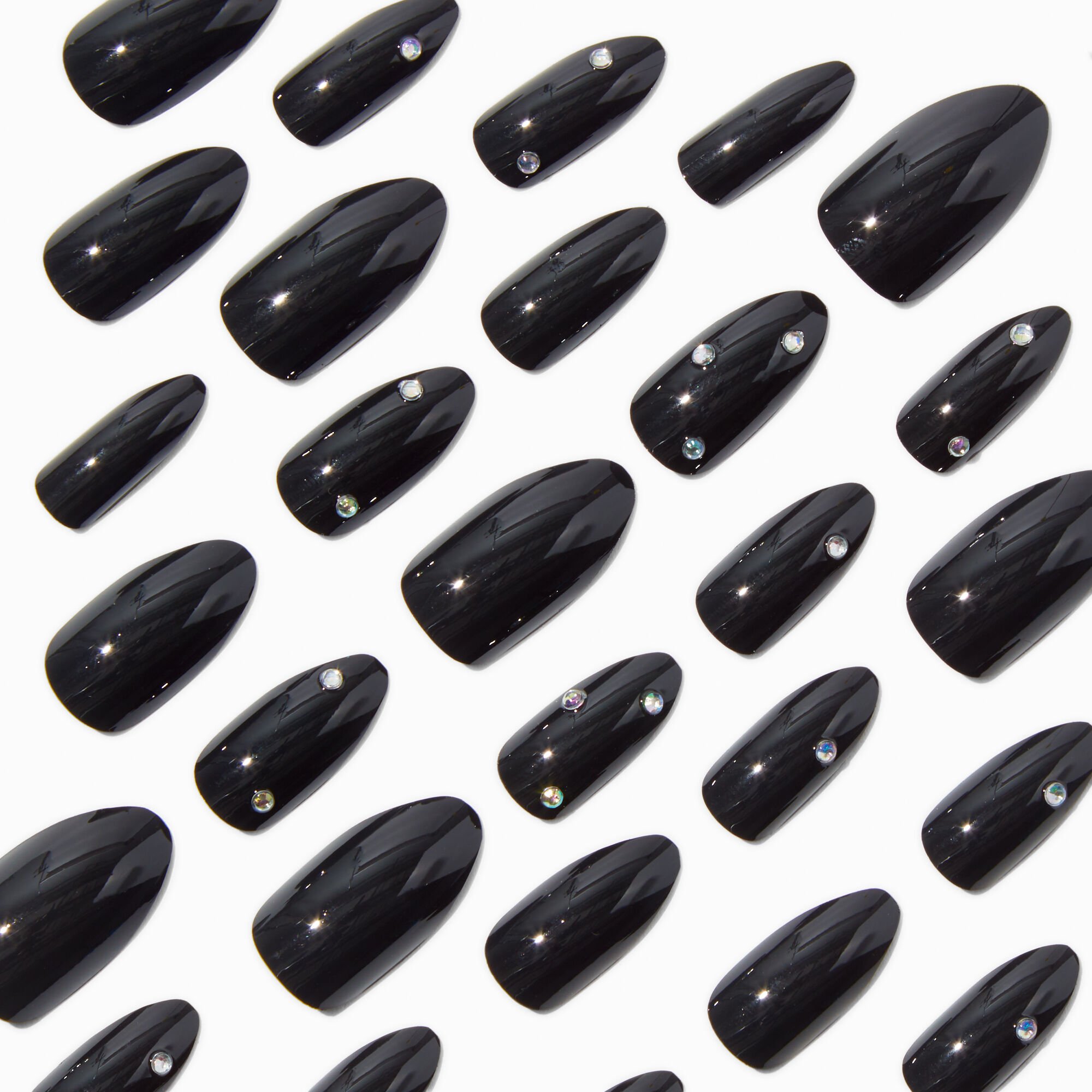 Glossy Black Bling Stiletto Vegan Faux Nail Set - 24 Pack,