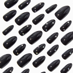 Glossy Black Bling Stiletto Vegan Faux Nail Set - 24 Pack,