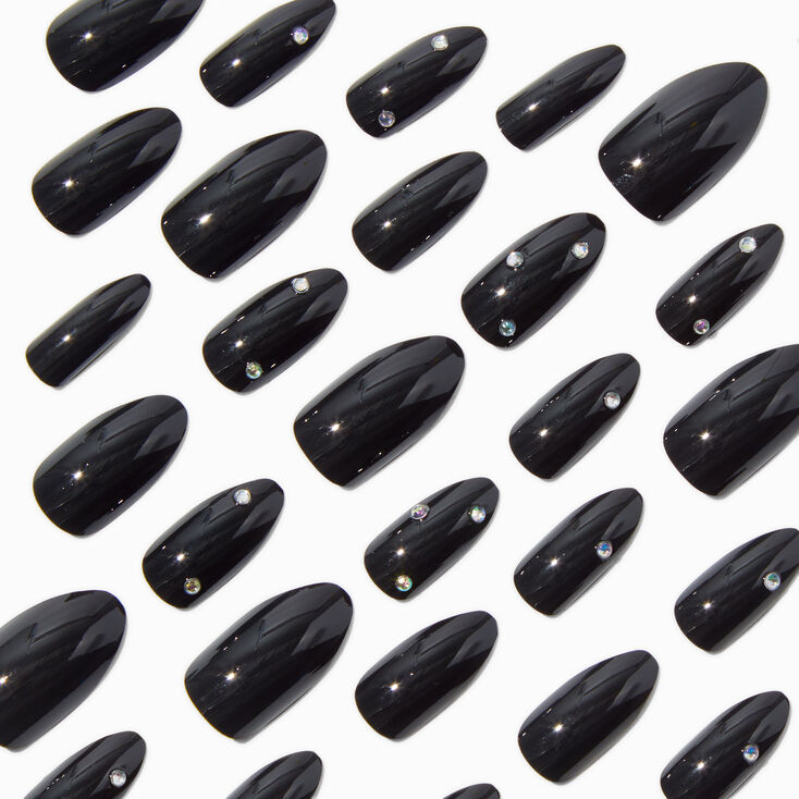 Glossy Black Bling Stiletto Vegan Faux Nail Set - 24 Pack,