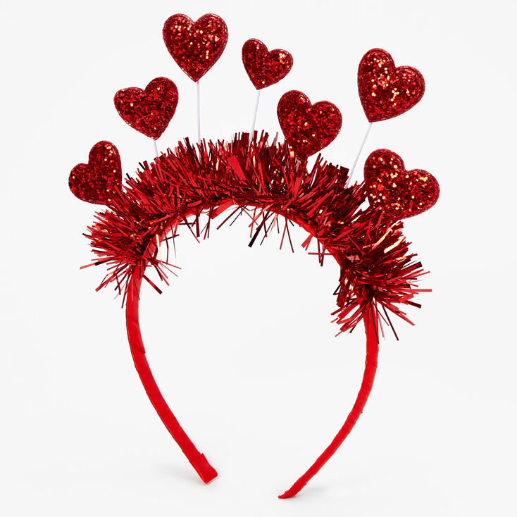 Valentine&#39;s Day Red Glitter Hearts Crown Headband,