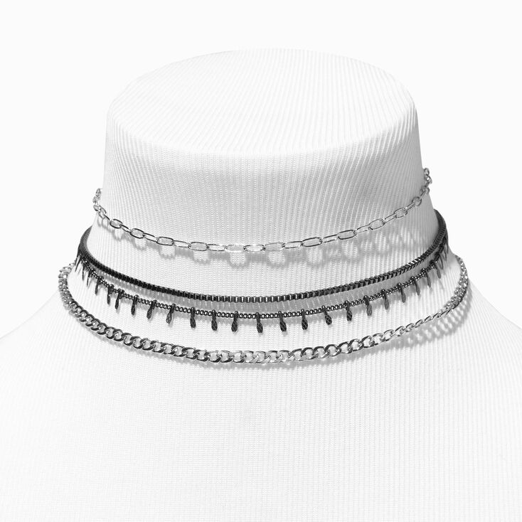 Black &amp; Silver Chain Choker Necklaces &#40;4 Pack&#41;,