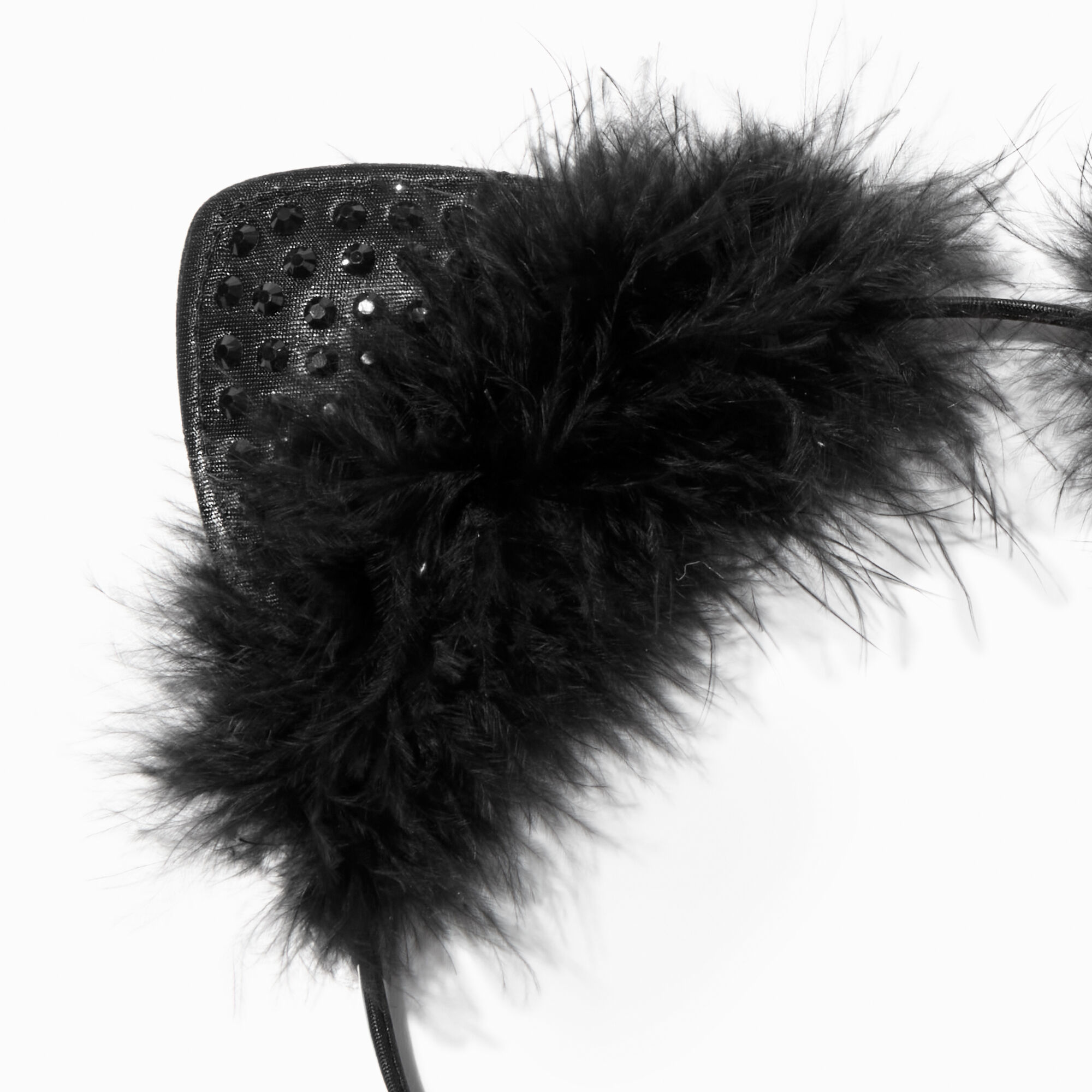 Serre-tête oreilles de chat à plumes noir,