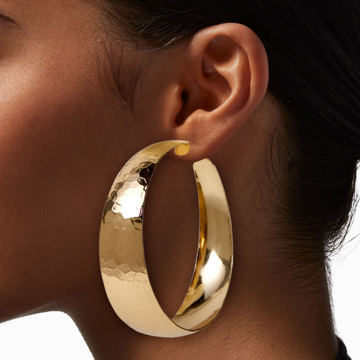 Gold-tone Textured Flat 70mm Hoop Earrings,