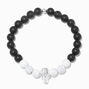 White Marble Beaded Silver Skull Stretch Bracelet,