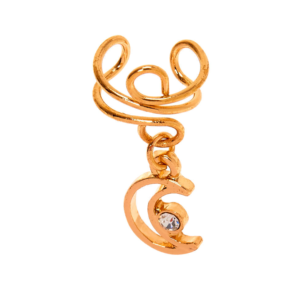 Gold Moon Charm Ear Cuff,