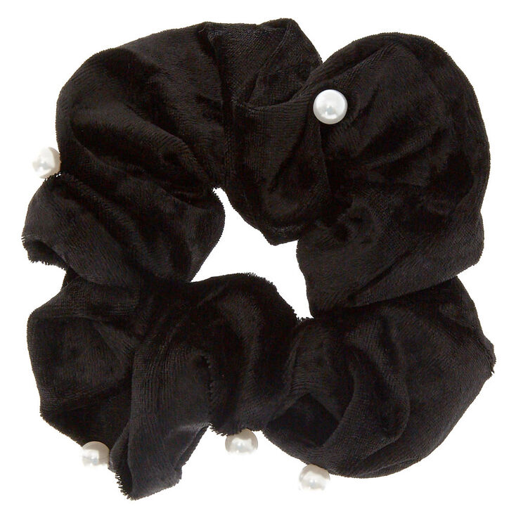 Velvet Pearl Hair Scrunchie - Black,