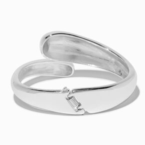 Thick Silver-tone Hinged Bangle Bracelet,