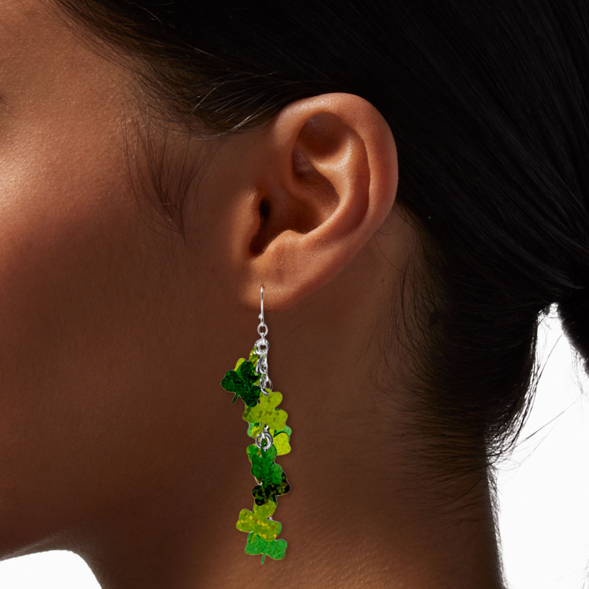 St. Patrick's Day Shimmering Shamrocks 3" Drop Earrings,