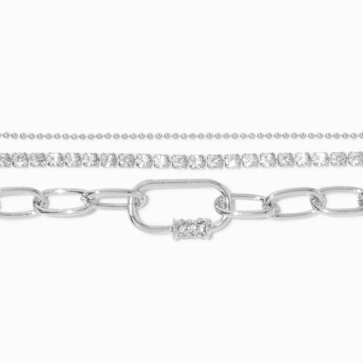 Bracelets cadenas mousqueton couleur argent&eacute;e - Lot de 3,
