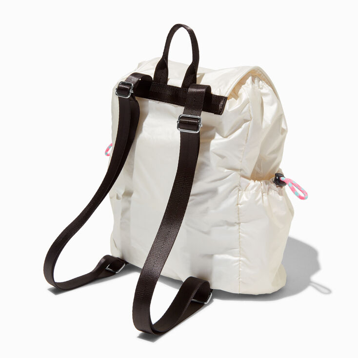 White Nylon Flap Backpack,