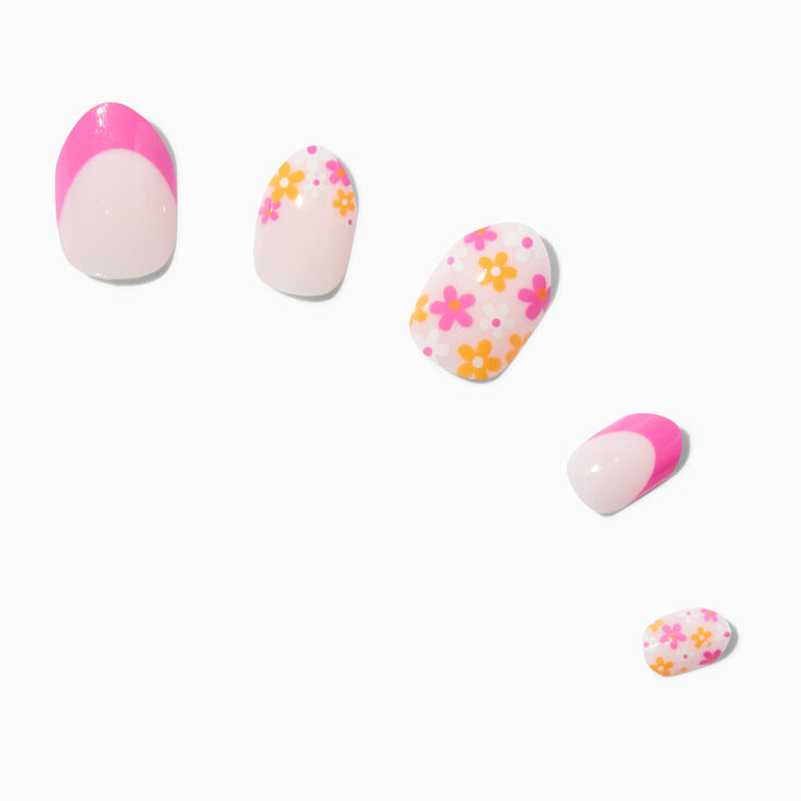 Pink French Tip Daisy Stiletto Press On Faux Nail Set - 24 Pack,