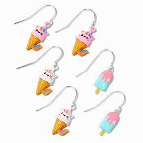 Silver 1&quot;Unicorn Popsicle Drop Earrings - 3 Pack,