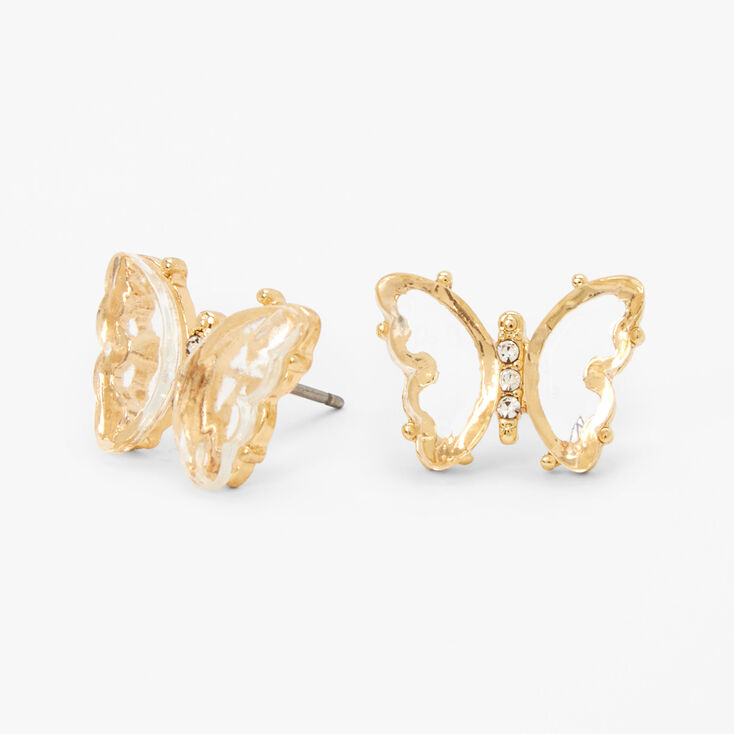 Rhinestone Butterfly Stud Earrings - Gold,