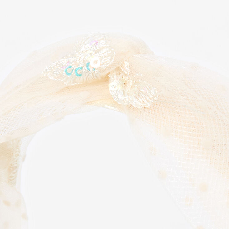 Ivory Polka Dot &amp; Lace Butterfly Headband,
