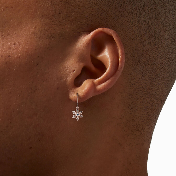 Sterling Silver Snowflake Drop Earrings - White,