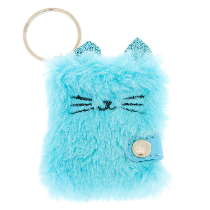 Claire's Mini porte-clés journal intime turquoise motif chat en peluche