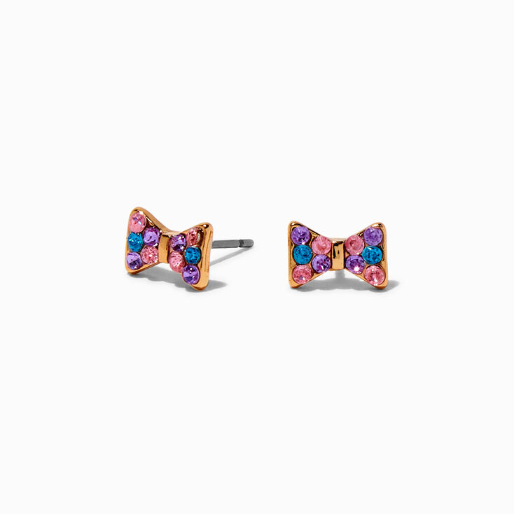 Mini clous d&#39;oreilles &agrave; n&oelig;ud en strass couleur dor&eacute;e,