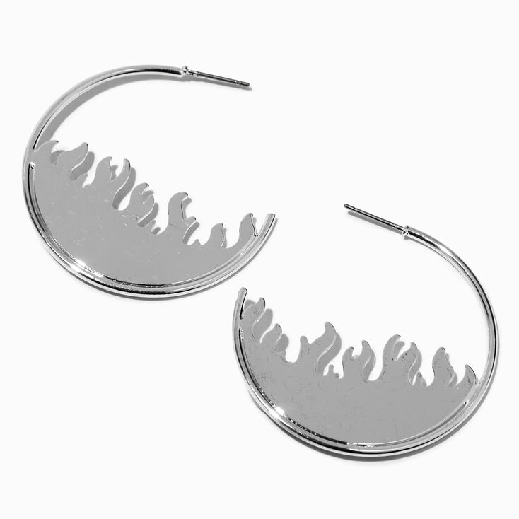 Silver-tone Flame Outline 40MM Hoop Earrings,