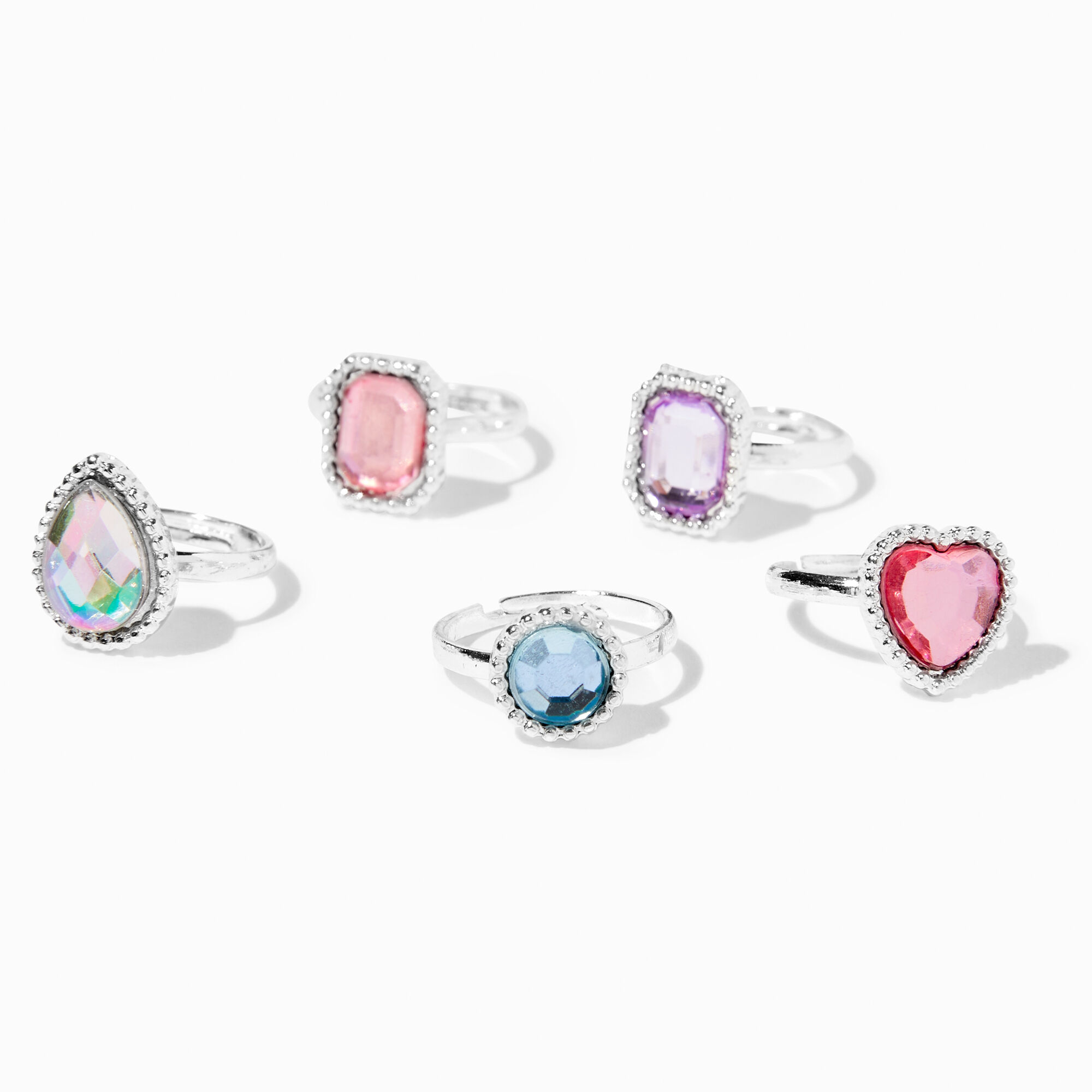 View Claires Club Pastel Rhinestone Rings 5 Pack Silver information